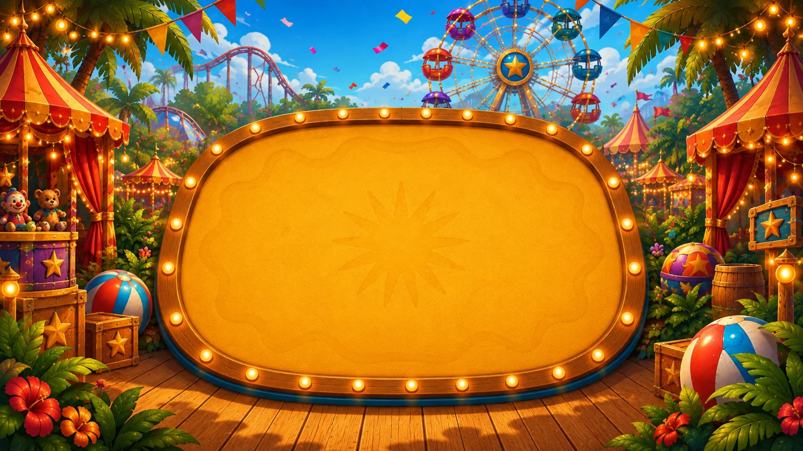 Hatrallot’s official golden card table surrounded by a colorful carnival